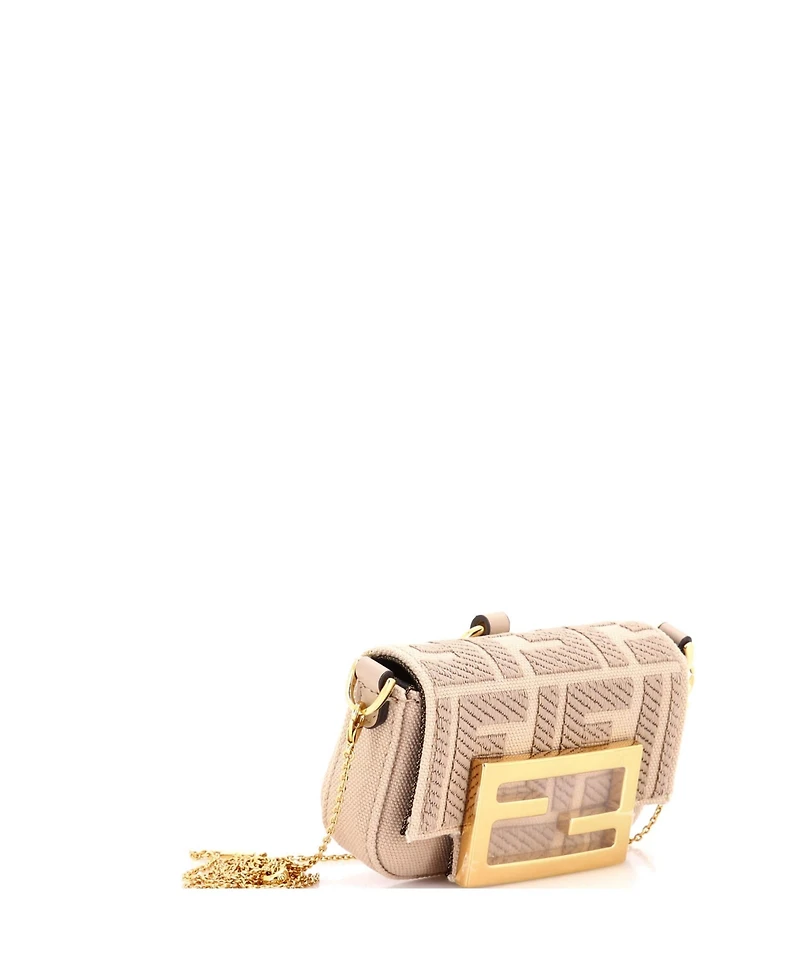 Pre-Owned Fendi Nano Chain Baguette Charm Bag Zucca Embroidered Canvas