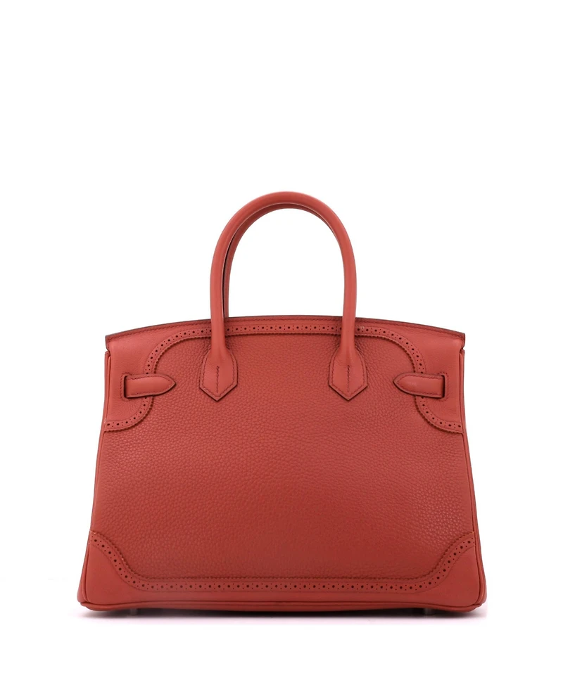 Pre-Owned HERMES Birkin 30 Handbag Orange Clemence and Evercolor with Palladium Hardware