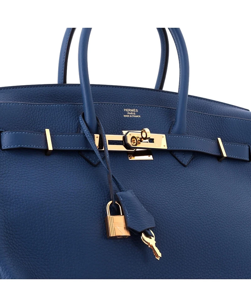 Pre-Owned HERMES Birkin 35 Handbag Blue Clemence with Gold Hardware
