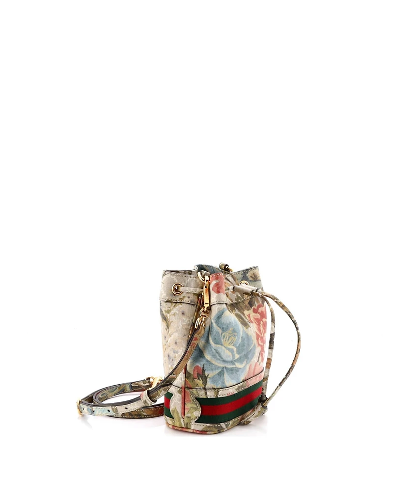 Pre-Owned Gucci Mini Ophidia Bucket Bag Water Flora Gg Coated Canvas
