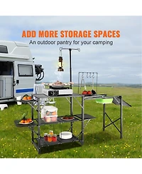 Gouun Folding Camping Kitchen Table with Sink Side Tables and Storage Shelves