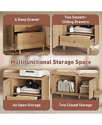 Rainsken Boho Tv Stand for Tvs , Modern Wood Media TV Console, Entertainment Center with Open Storage and Drawers for Living Room