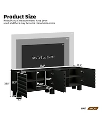 Rainsken Modern Wavy Door Media Console for 75-Inch TVs, Sleek Entertainment Center with 4 Storage Cabinets and Adjustable Shelves for Living Room