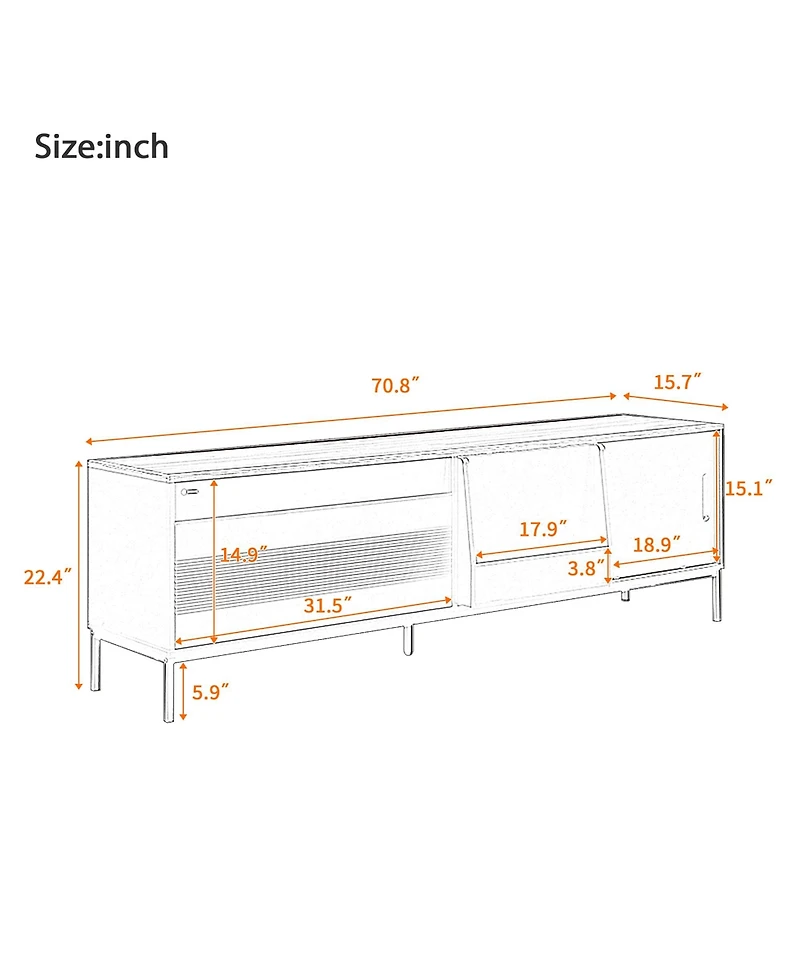 Rainsken Tv Stand for TVs up to 75 Inches, Media Console Entertainment Center with Drawer, Sliding Doors and Adjustable Shelves for Living Room