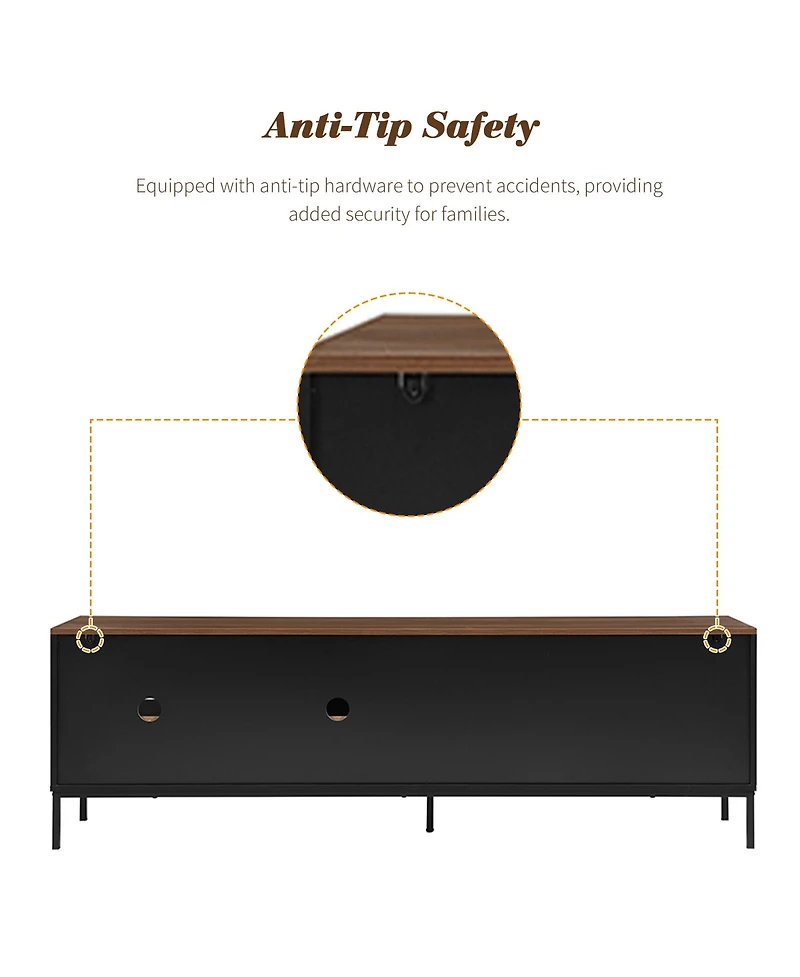 Rainsken 70.8 Media Console for Up to 75 TVs, Entertainment Center with Drawer, Sliding Doors and Adjustable Shelves for Living Room