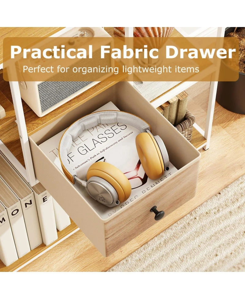 Gouun 40 in Console Table with Fabric Drawer and 4 Staggered Open Shelves