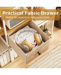 Gouun 40 in Console Table with Fabric Drawer and 4 Staggered Open Shelves