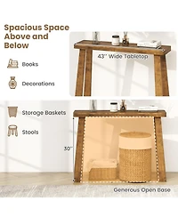 Gouun 43 in Solid Rubber Wood Narrow Console Table with 2 in Thick Tabletop