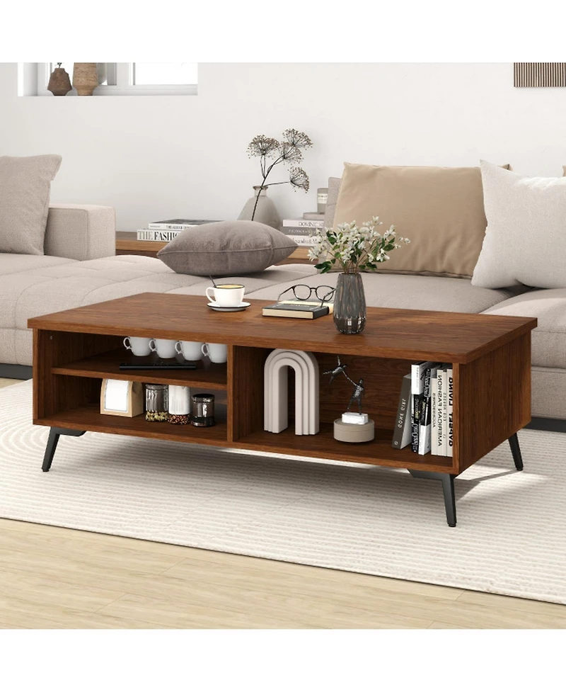 Gouun 47 in Mid-Century 2-Tier Coffee Table with Shelves and Compartments