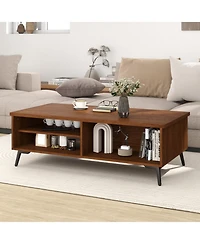 Gouun 47 in Mid-Century 2-Tier Coffee Table with Shelves and Compartments