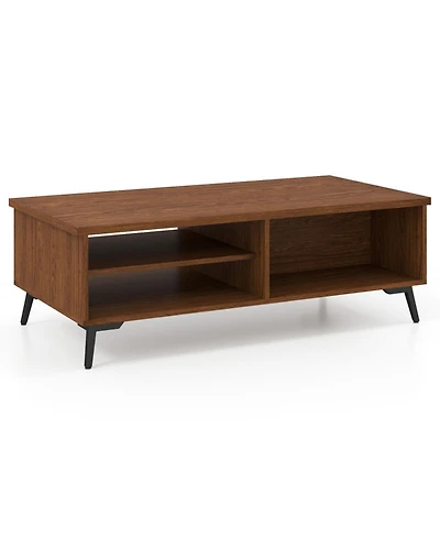 Gouun 47 in Mid-Century 2-Tier Coffee Table with Shelves and Compartments