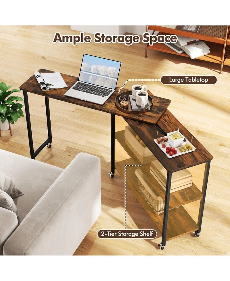 Gouun 360-Degree Rotating Sofa Side Table with Wheels and Storage, 40-60 in