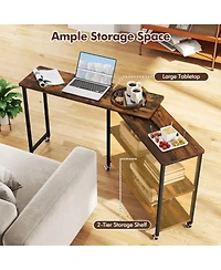 Gouun 360-Degree Rotating Sofa Side Table with Wheels and Storage, 40-60 in