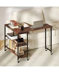 Gouun 360-Degree Rotating Sofa Side Table with Wheels and Storage, 40-60 in