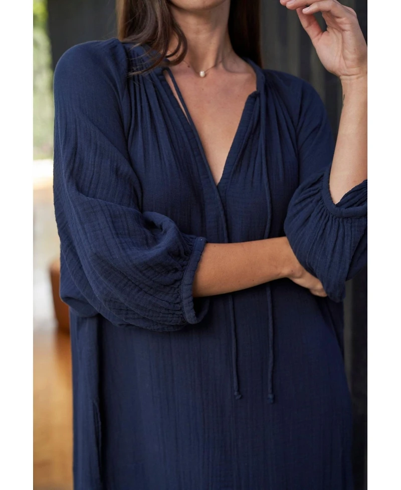 Ocean+Main Women's Avery Long Tie Neck Dress Gauze Caftan