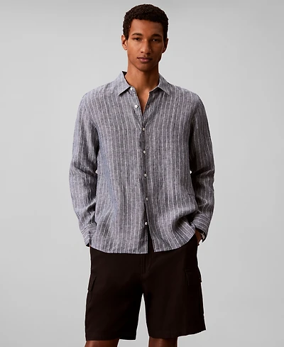 Calvin Klein Men's Yarn-Dyed Pinstripe Linen Classic Shirt