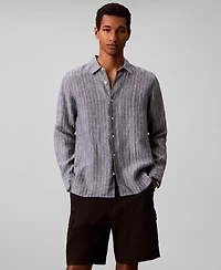 Calvin Klein Men's Yarn-Dyed Pinstripe Linen Classic Shirt