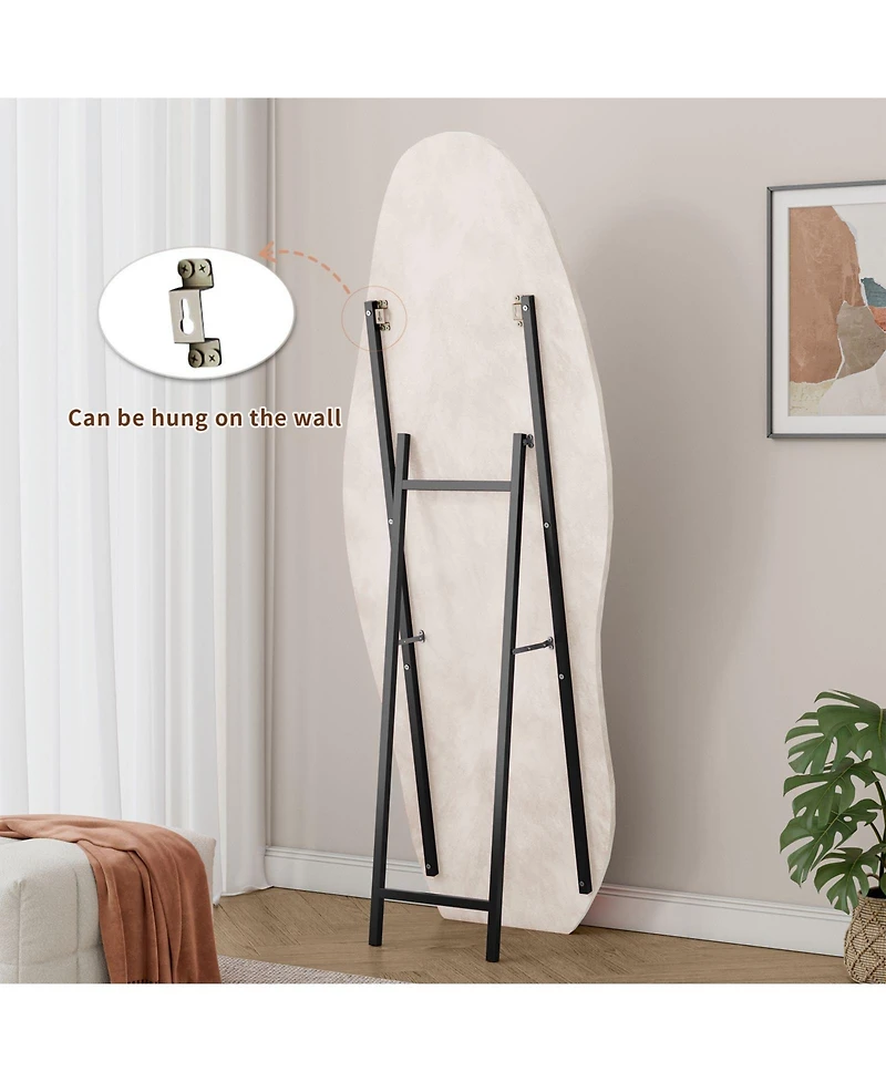 Busdays 63"x24" Irregular Wavy Full-Length Mirror, Flannel Wood Frame