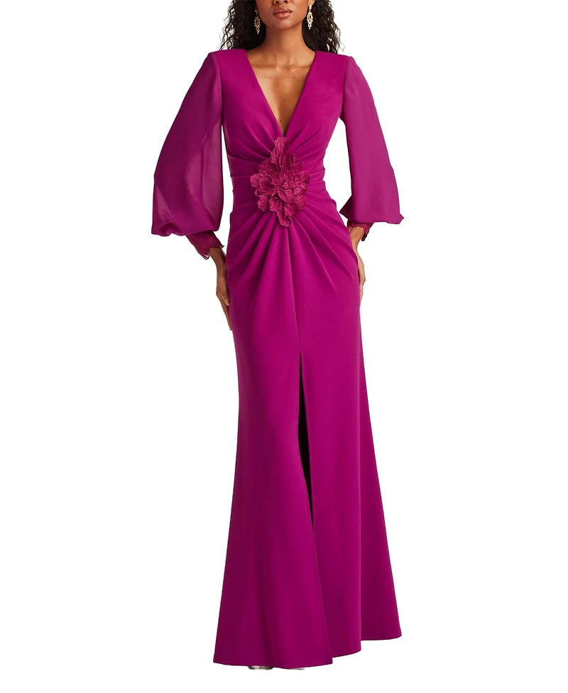 Tadashi Shoji Women's Sahana Bishop Sleeve Plunge Gown