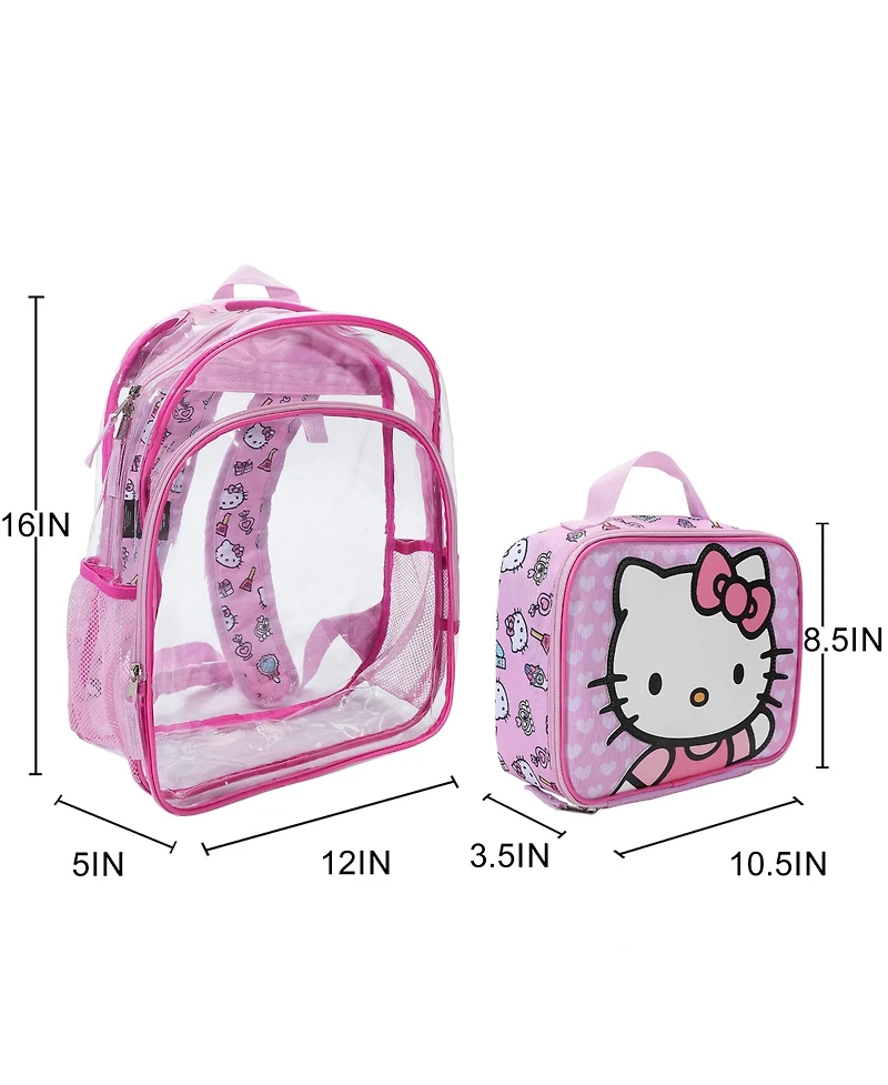 Hello Kitty 2-Piece 16" Kids Clear Backpack and Lunch Box Set For School And Travel