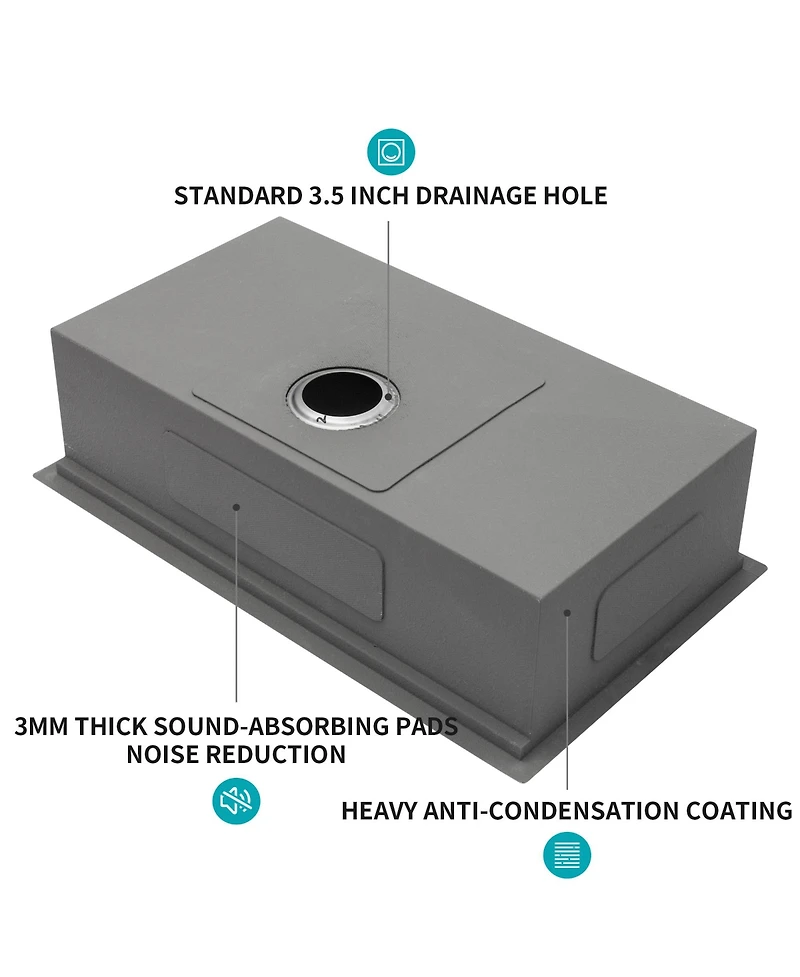 Busdays 32" Undermount Kitchen Sink, 16G Stainless Steel Ledge Workstation Single Bowl