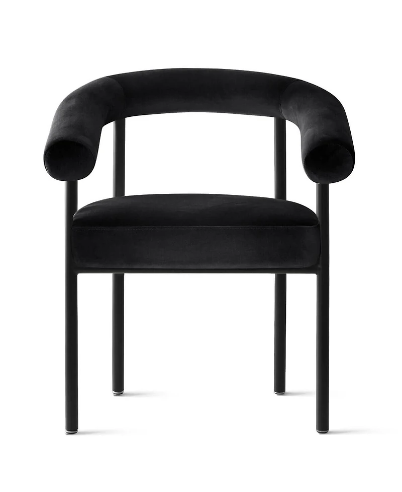 Maison Boucle Set of 2 Velvet Upholstered Dining Armchairs Curved Arms Metal Frame