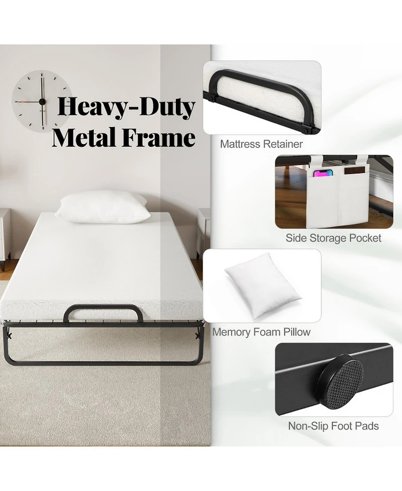 Gouun Twin Rollaway Guest Folding Bed with Memory Foam Mattress