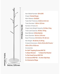 Gouun Freestanding Coat Rack with Marble Base and 8 Hooks