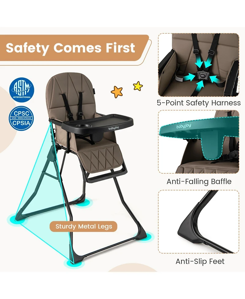 Sugift Compact Baby High Chair with Removable Tray and Pu Cushion