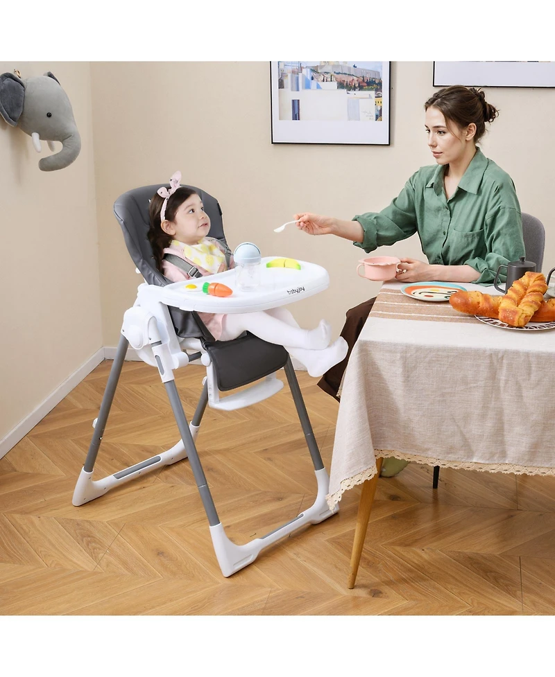 Sugift Foldable Baby High Chair with Adjustable Height and Reclining Seat