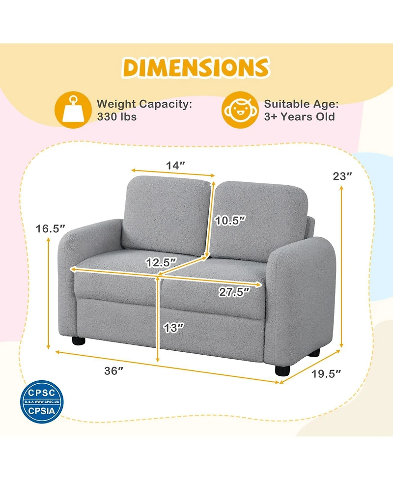 Sugift Two Seat Kids Sofa with Soft Upholstery and Wooden Frame