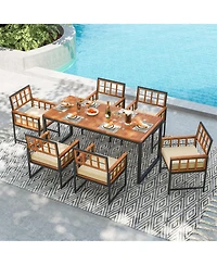 Sugift Set of Six Patio Dining Chairs with Acacia Wood and Cushions