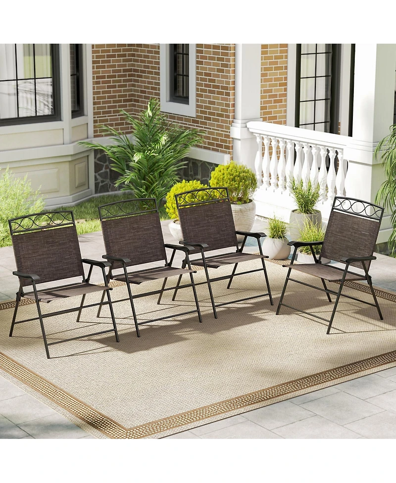 Sugift Set of Four Patio Folding Dining Chairs with Armrests