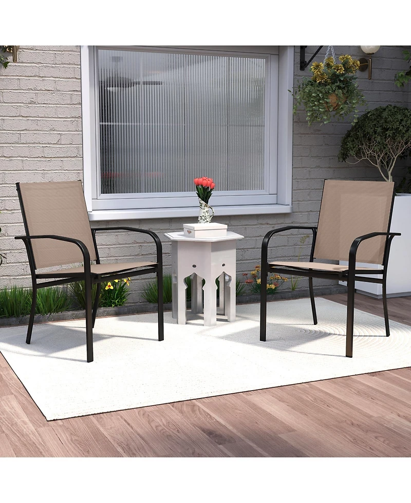 Sugift Outdoor Dining Chairs Set of Two with High Back and Metal Frame