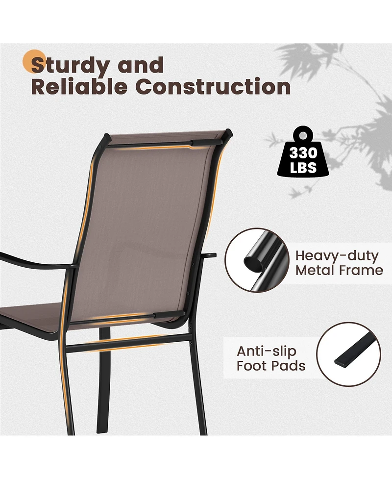 Sugift Patio Dining Chairs Set of Two with Wide Seat and Metal Frame