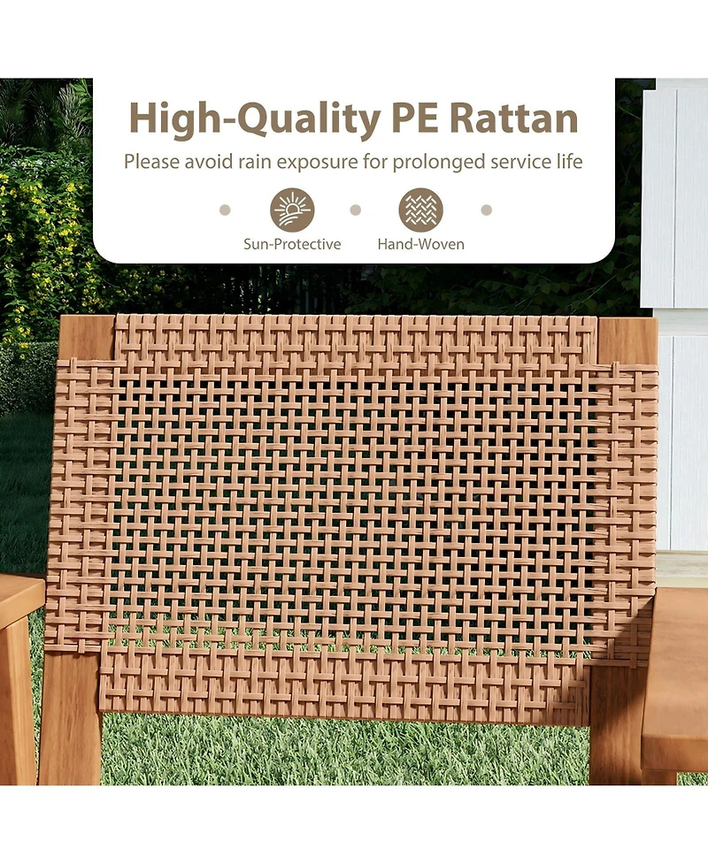 Sugift Acacia Wood Patio Dining Chairs Set of Two with Rattan Design