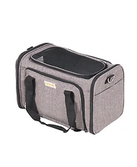 Zeus and Ruta Airline Approved Rolling Cat Carrier With Wheels Telescopic Handle And Shoulder Strap For Pets Under 25lbs Grey