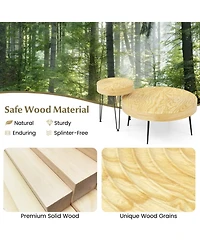 Gouun Set of 2 Solid Pine Wood Farmhouse Round Nesting Coffee Tables