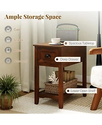 Gouun Set of 2 Retro Narrow End Tables with Drawer and Open Shelf