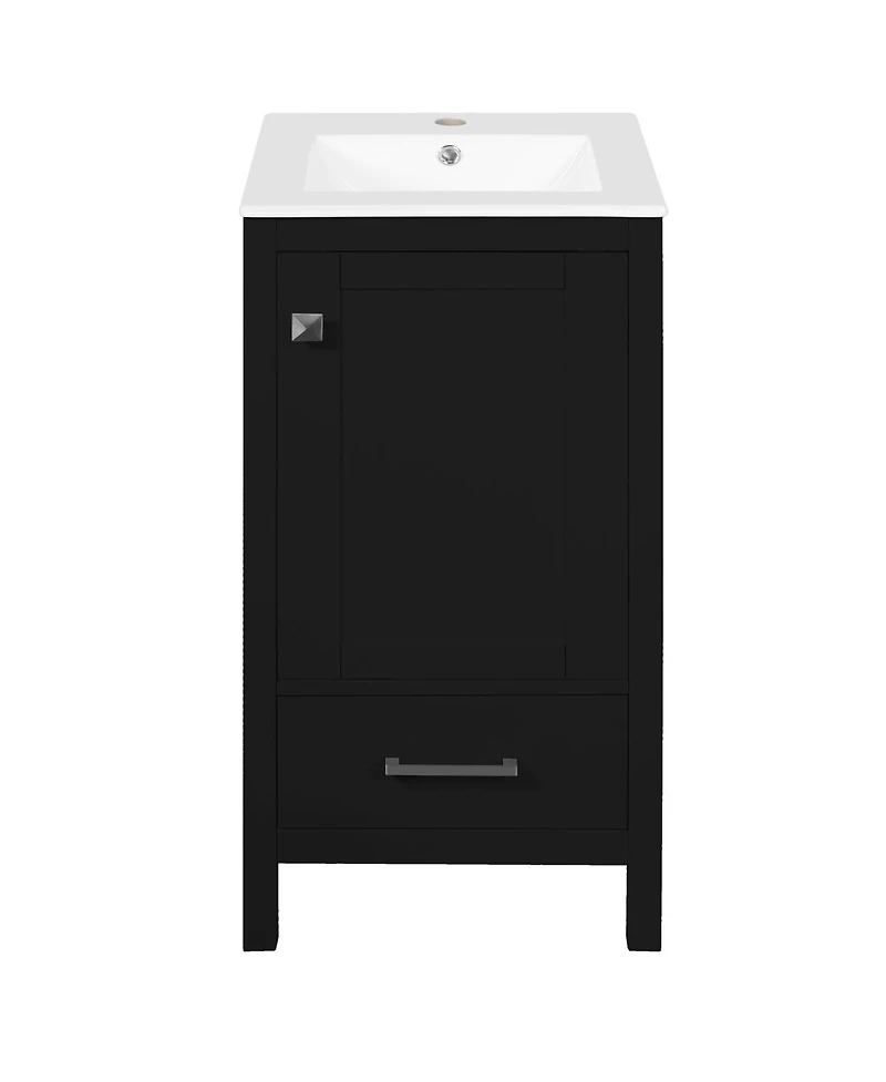 Sillysis 18 Inch Bathroom Vanity with Ceramic Sink, Soft Close Storage Drawer and Door, Freestanding Cabinet for Small Spaces