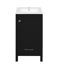Sillysis 18 Inch Bathroom Vanity with Ceramic Sink, Soft Close Storage Drawer and Door, Freestanding Cabinet for Small Spaces