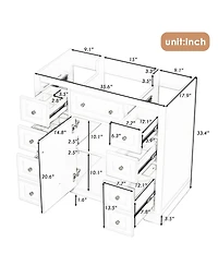 Sillysis 36 Inch Modern Bathroom Vanity Base without Sink, Solid Wood and Mdf Cabinet with 6 Drawers and Adjustable Shelf for Storage