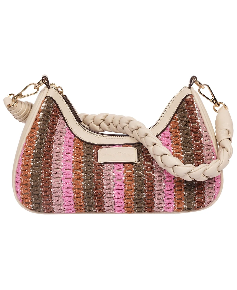Tommy Bahama Woven Ribbon Zip Top Hobo Bag – Striped Woven Shoulder Bag with Braided Strap