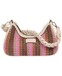 Tommy Bahama Woven Ribbon Zip Top Hobo Bag – Striped Woven Shoulder Bag with Braided Strap