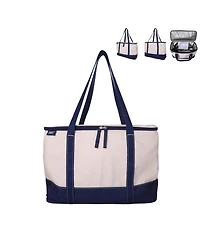 Lands' End Rectangular Large Cooler Bag Insulated 8 Gal, Canvas Soft Cooler with Tote Handles and Zip Closure