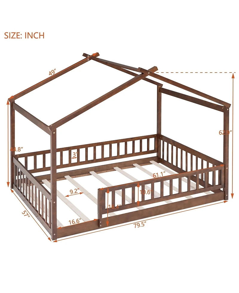 flynama Full Size Wood House Bed Fence