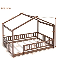 flynama Full Size Wood House Bed Fence