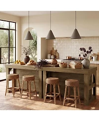 Tribesigns Kitchen Island with Storage, 55-Inch Large Stationary Center Island with 3 Shelves and Seating Space, Farmhouse Wooden Bar Table