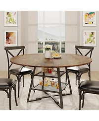 gaomon Dining Room Round Table Set for 4-6, Circle Kitchen Dining Table with Metal Base, 47 Inch Wooden Round DiningTable