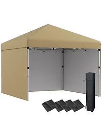 Outsunny 10' x 10' Pop Up Canopy with 3 Sidewalls and Carry Bag,